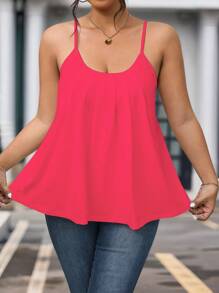 SHEIN LUNE Plus Size Solid Color Casual Summer Vacation Camisole - Red - View 1