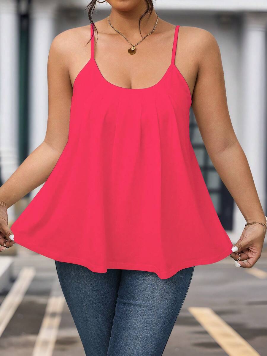 SHEIN LUNE Plus Size Solid Color Casual Summer Vacation Camisole - Red - View 1