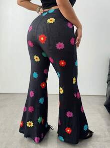 Flirla 大码花卉印花休闲高腰喇叭裤