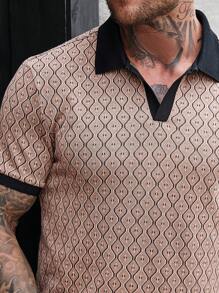 Manfinity Homme 男士时尚休闲 Polo 衫，针织蛇眼图案撞色领口和袖口 - 彩色 - 查看 4