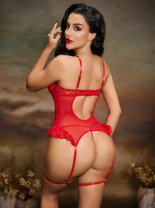 PinupGlam 2 piezas Conjunto de lencería de encaje para mujer