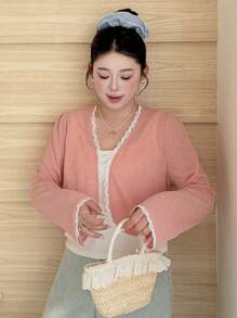 Dazy Plus Cubre de encaje y parches con mangas acampanadas, talla grande, color rosa, para mujer en la playa - Rosa - Ver 5