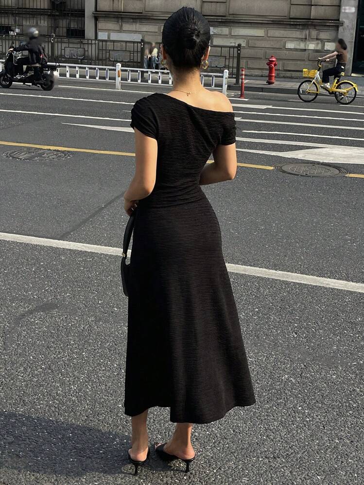 DAZY 여성용 비대칭 헴 미디 드레스 - 블랙 - 보기 2