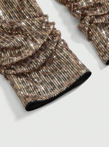 ROMWE J-Fashion Pantalones de 3/4 con cintura anudada, de tiro bajo, con estampado de leopardo y lentejuelas, de estilo vintage para mujeres - Marrón - Ver 3