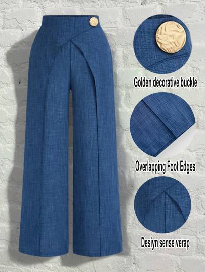 GlowEve 女士优雅通勤日常穿着欧美风格，畅销仿牛仔面料，重叠二合一设计，腰部夸张金属扣装饰，侧拉链方便穿着，春夏季休闲时尚设计，适合休闲、派对、通勤等场合，风格独特，性价比高