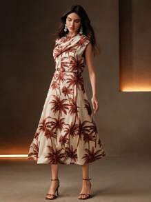 Anewsta Đầm nữ cổ tròn không tay in hình cây dừa phong cách nghỉ mát mùa xuân/hè mới - Nhiều màu - Xem 6