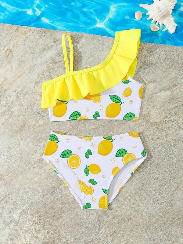 Ensemble de deux pièces de maillot de bain à imprimé aléatoire pour jeune fille