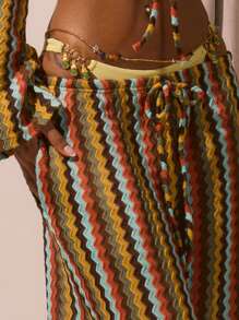 Musera Resort 系带条纹钩针针织阔腿裤仅限春夏季假期性感波西米亚风伊比沙岛节海滩泳装罩衫狂欢纹理秋季派对 - 彩色 - 查看 5