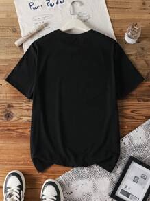 Betty Boop x SHEIN Áo thun nữ cổ tròn tay ngắn dáng rộng thoải mái, thích hợp cho mùa hè - màu đen - Xem 2