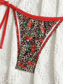 Swim Mod Women's Leopard Cherry Print Vacation Beach Swimsuit Set For Summer - Multicolor - View 5