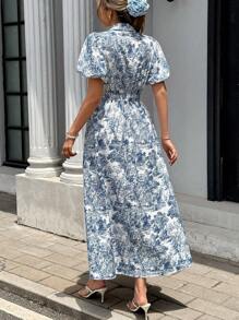 Pariaura Elegant French Style Turn-Down Collar Button Slim Fit Dress For Women - Multicolor - View 2