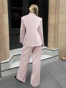 Aloruh 女士基本款翻领长袖西装外套和裤子套装，通勤和日常穿着办公室服装，适合女性商务女性着装