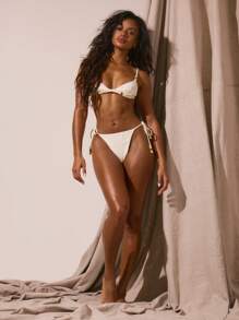 Musera Resort 串珠双层比基尼上衣，春夏度假性感波西米亚风伊比沙岛音乐节海滩游泳沙滩秋季假日 - 奶油色 - 查看 4