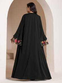 Al Najma 女士纯色长袖阿拉伯长袍，时尚设计，适合夏季，朴素长袍 - 黑色 - 查看 5