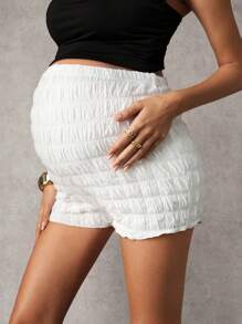 MaterniChic 孕妇纯色褶裥可调节腰部休闲短裤