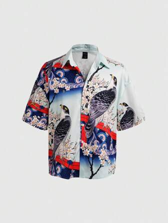 Anime Camisa casual de manga corta con ajuste holgado para hombre