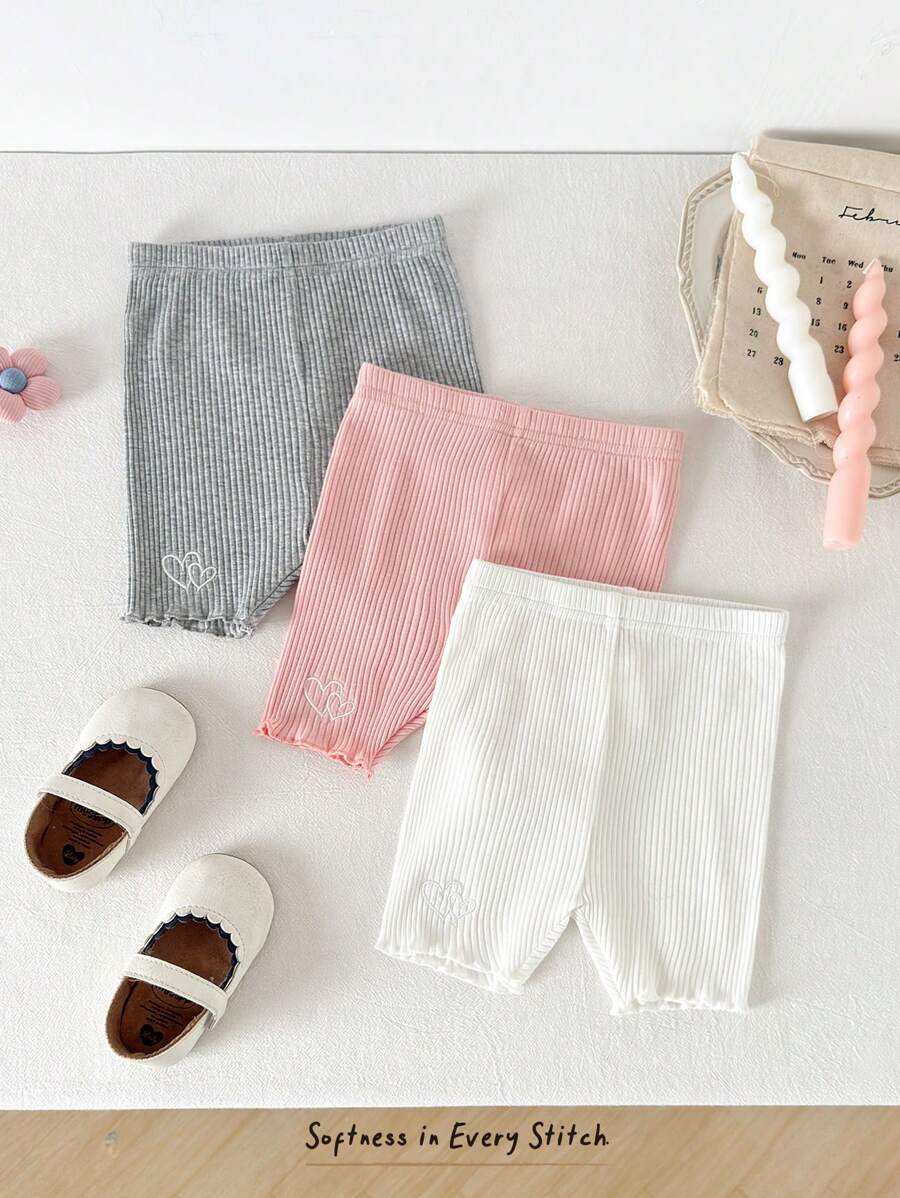 Cozy Pixies Set di 3 pantaloncini casual con vita elastica e motivo a cuore per bambine - Multicolore - Visualizzare 1