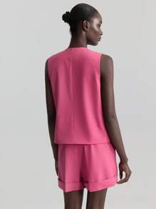 Ontre Bộ vest và quần short vest buộc dây phía trước dành cho nữ, trang phục công sở giáo viên, lễ hội âm nhạc mùa thu/đông - Màu Hoa hồng đỏ - Xem 5