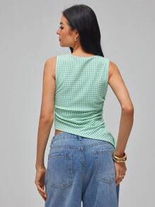 Elin Vora Top asimétrico de tirantes con fruncido y cordón para adelgazar, verano para mujer - Verde - Ver 2