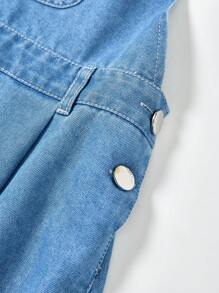 Tween Girls Casual Blue Washed Loose Bowknot Ruffle Design Denim Sundress, Simple Fashionable Versatile For Daily Wear - Medium Wash - View 6