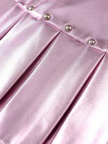 ROMWE Avant Y2K Pleated Mini Skirt With Rhinestone English Text Print And Back Opening - Pink - View 3