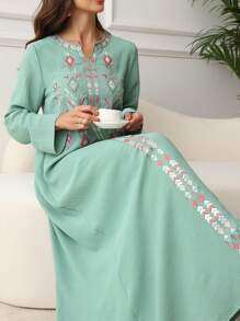 SHEIN Najma Women's Loose Comfortable Elegant Everyday Robe, Modest Kaftan - Green - View 1