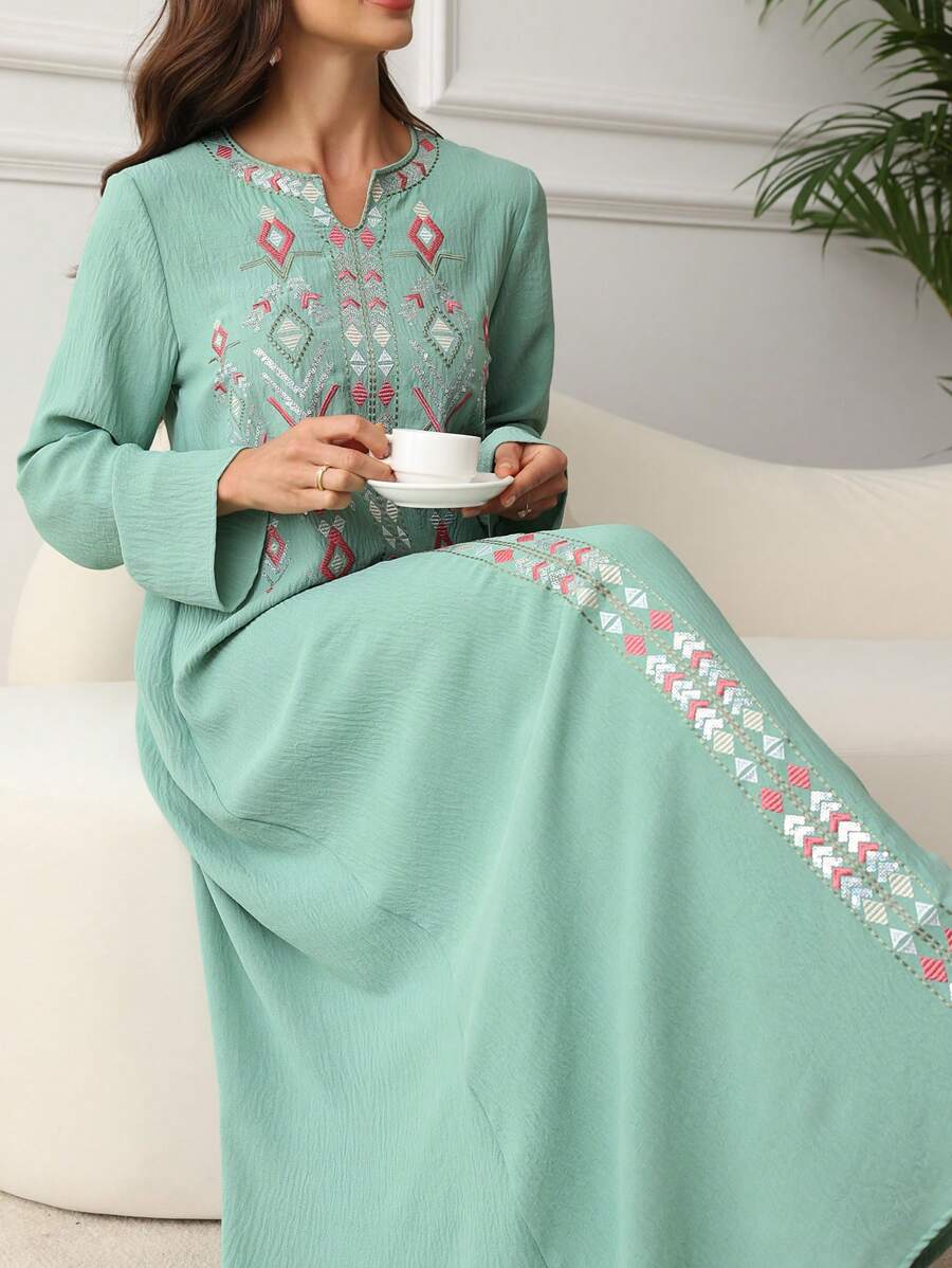 SHEIN Najma Women's Loose Comfortable Elegant Everyday Robe, Modest Kaftan - Green - View 1