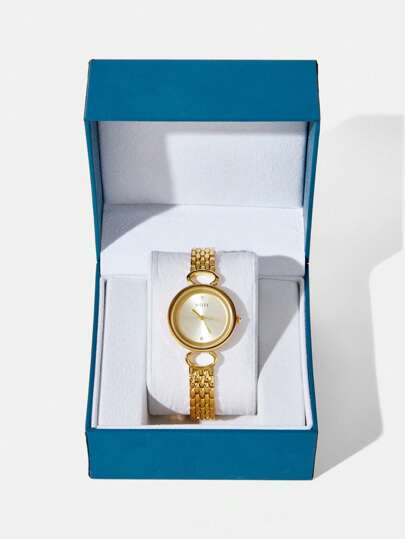 MOTF PREMIUM Reloj de cuarzo de forma redonda con detalle de cristales de Rhinestone