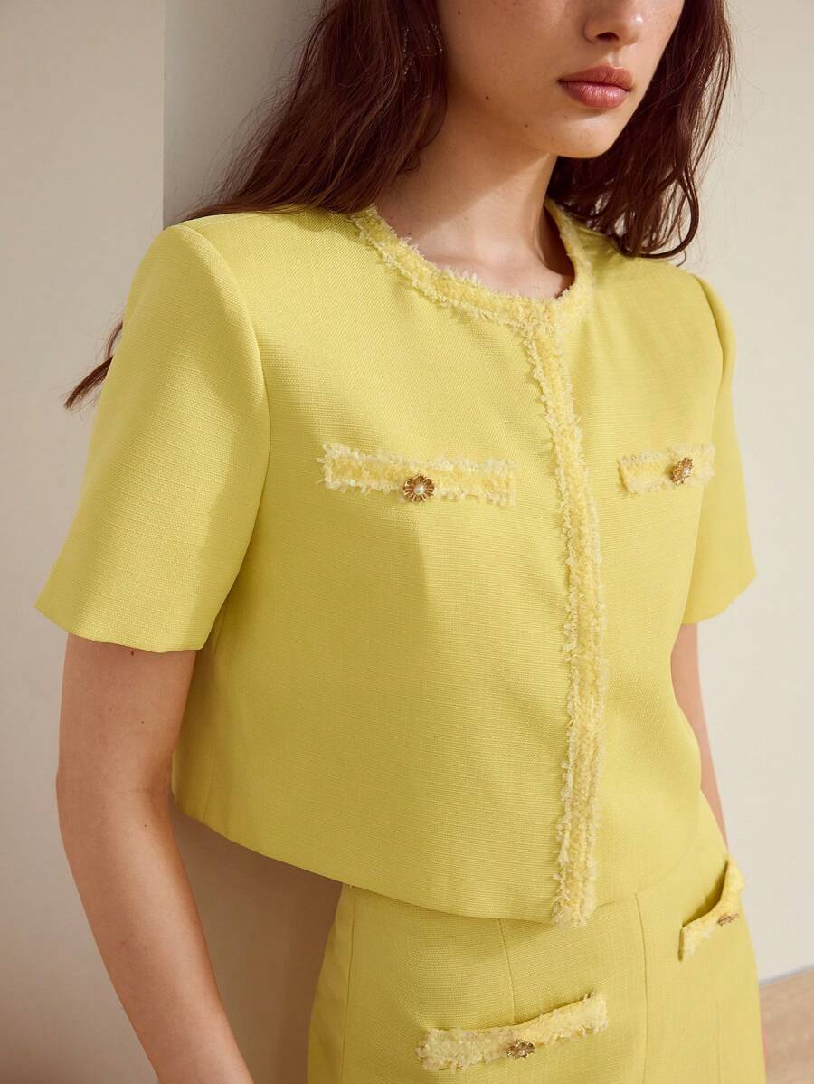 MOTF STUDIO BUTTON UP SHORT SLEEVE JACKET - Yellow - View 2