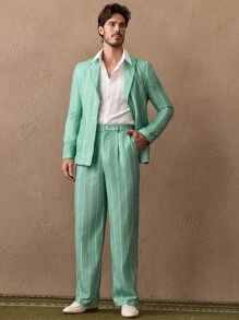 Manfinity VCAY 2pcs/Set Young Men Casual Loose Fit Woven Jacket And Elastic Waist Straight Leg Pants Set - Green - View 6