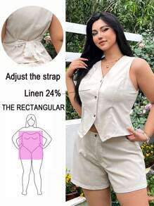 SHEIN EZwear Casual Apricot Vest & Shorts Plus Size Suit - Apricot - View 7