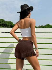 SHEIN EZwear Shorts casuales de verano para mujer con decoración de flecos para vacaciones