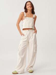 WESTFADE Western Spring Overall Bib Cropped Casual Denim Top - White - View 3
