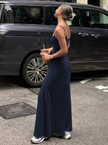 Livesso Summer New Solid Color Beach Holiday Casual Style Women Long Dress