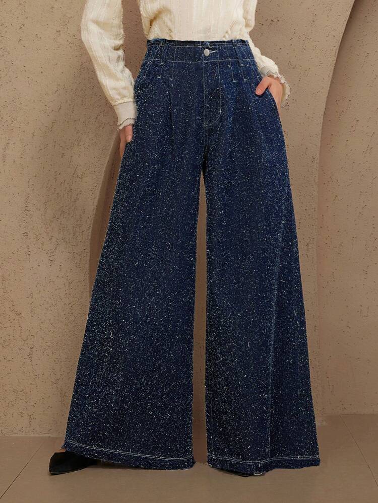 New Summer Loose & Elegant Ladies' Embroidered Wide-Leg Jeans Sequin