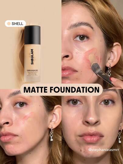 SHEGLAM كريم أساس مطفي يدوم طويلاً وقابل للتنفس من Complexion Pro-كريم أساس مقاوم للتعرق والتحكم في الزيوت وتغطية كاملة وخالي من المسام ومخفي ومقاوم للماء وخالي من العيوب ولا يتلاشى وخفيف الوزن وكريم أساس سائل من علامة تجارية جمال مكياج مستحضرات تجميل للنساء الفتيات مثالي لفصل الخريف الشتاء مثالي ل- Y2K أزياء أنيقة هدية حفلة جاهز أفضل لون
