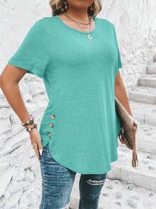 SHEIN Clasi 大码简约纯色短袖T恤，夏季休闲 - 薄荷藍 - 查看 5