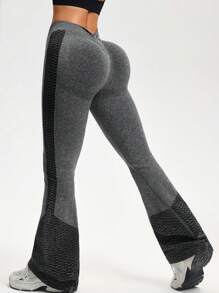 SHEIN Sport Studio Women's High Waist Flared Leg Contrast Color Casual Fitness Sports Pants