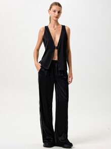 SHEIN Unity 纯色性感露背设计女式时尚背心 - 黑色 - 查看 6