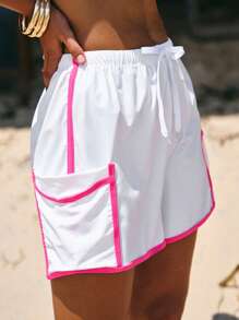 Swim Mod Women's Drawstring Waist Casual Beach Shorts, Pink For Summer Beach Vacation - White - View 4