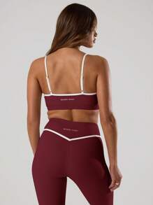 Musera Sport 撞色饰边细肩带运动文胸，适用于板式网球、网球、匹克球等运动，适合健身房锻炼。 - 酒紅色 - 查看 2