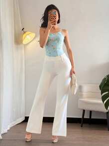 Chiquease Fashionable & Elegant Floral Mesh Camisole - Baby Blue - View 4