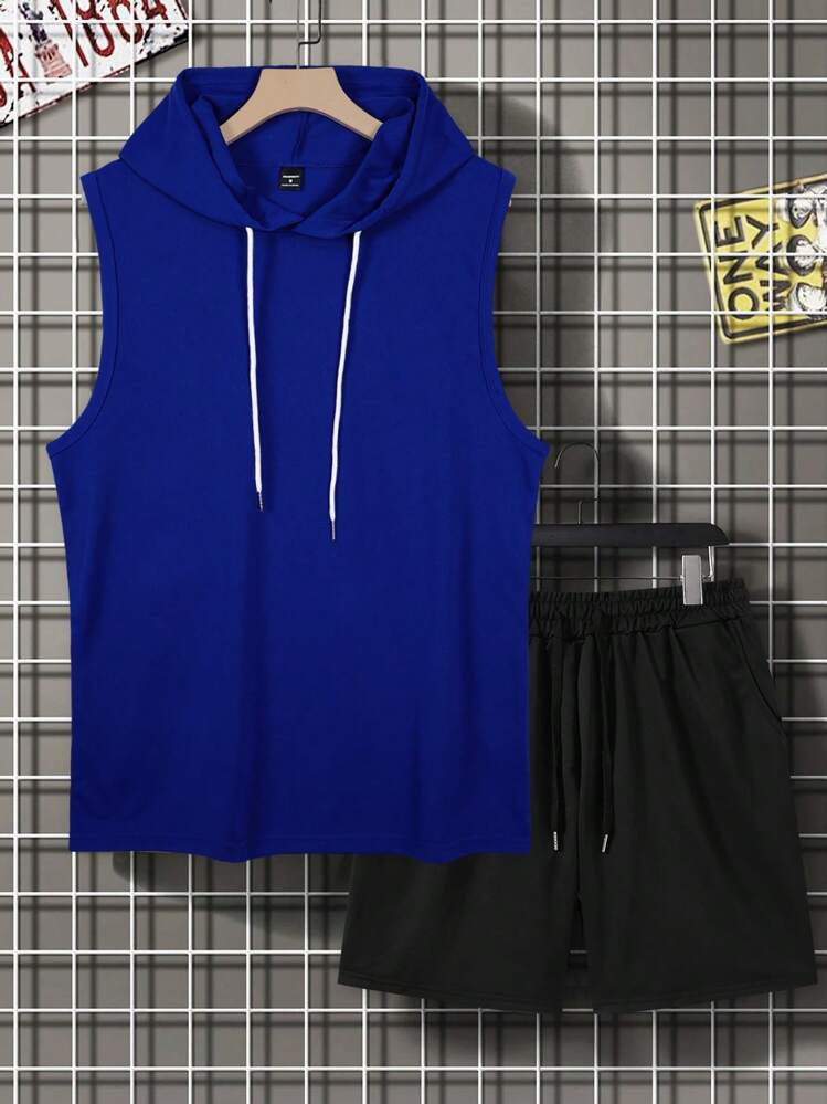 Manfinity Homme Conjunto de camiseta de tirantes y pantalones cortos de moda para hombres, adecuado para el verano - Multicolor - Añade 2