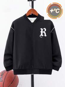 Tween Boys' Casual Academy Print Faux Pocket Mid-Weight Woven Zip-Up Jacket,In Fall/Winter - Black - View 6