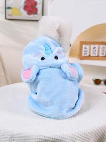 PETSIN 1pc Pet Absorbent Towel, Soft Thick Quick Dry Elephant Hooded Bathrobe, Adjustable Strap For Dog Bathing & Grooming
