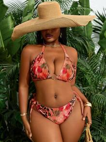 Slaydiva Plus Size Vacation Tropical Animal Print Bikini Set For Summer - Multicolor - View 3