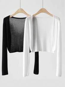 INAWLY 2pcs Women's Solid Color Long Sleeve Loose Thin Cardigan Set Fall Winter Cloth For Women - Multicolor - View 1