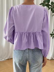 Comfortcana 夏季休闲浅紫色蝴蝶结吊带女式条纹娃娃裙 - 紫色 - 查看 2