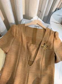 Franclia Đầm bodycon ngắn tay bồng họa tiết hoa thanh lịch dành cho nữ - Màu Khaki - Xem 7