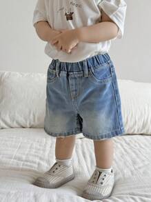 SHEIN Baby Boy Washed Blue Casual Denim Shorts - Medium Wash - View 4